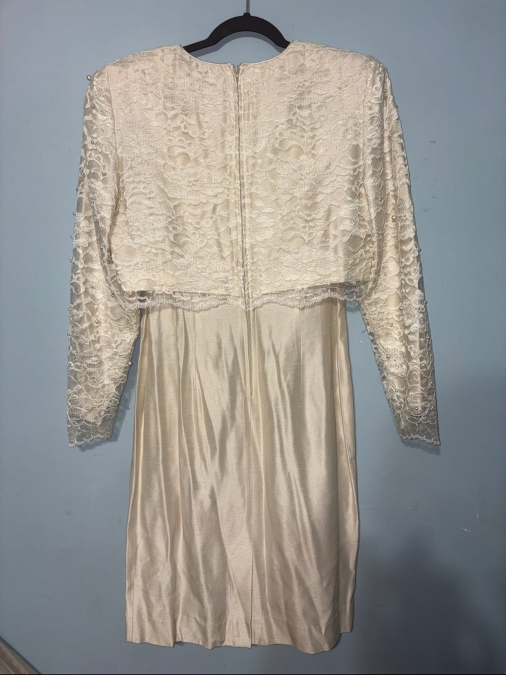 Leslie Fay Cream size 10 Lace Pearl Vintage Bride Bridal Era Dress little white - Picture 6 of 10